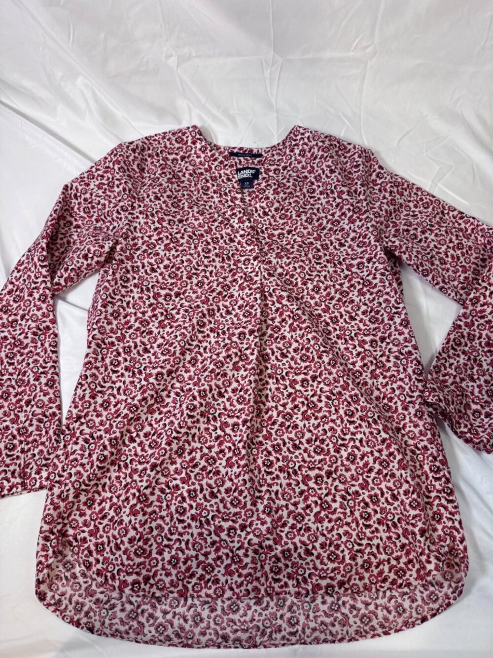 Women's Lands' End No-Iron Suplma (Cotton) Floral Tunic Blouse, Sz XS